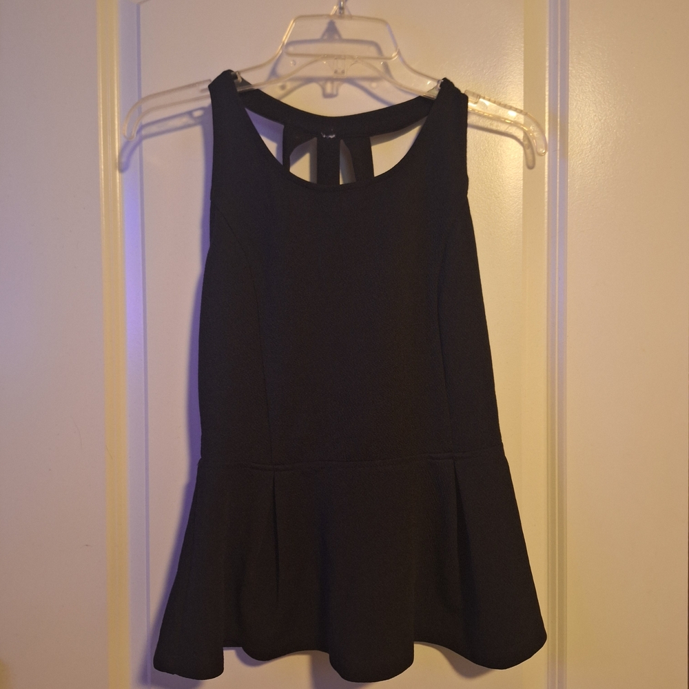 a'gaci Elegant Black Peplum Tank Top